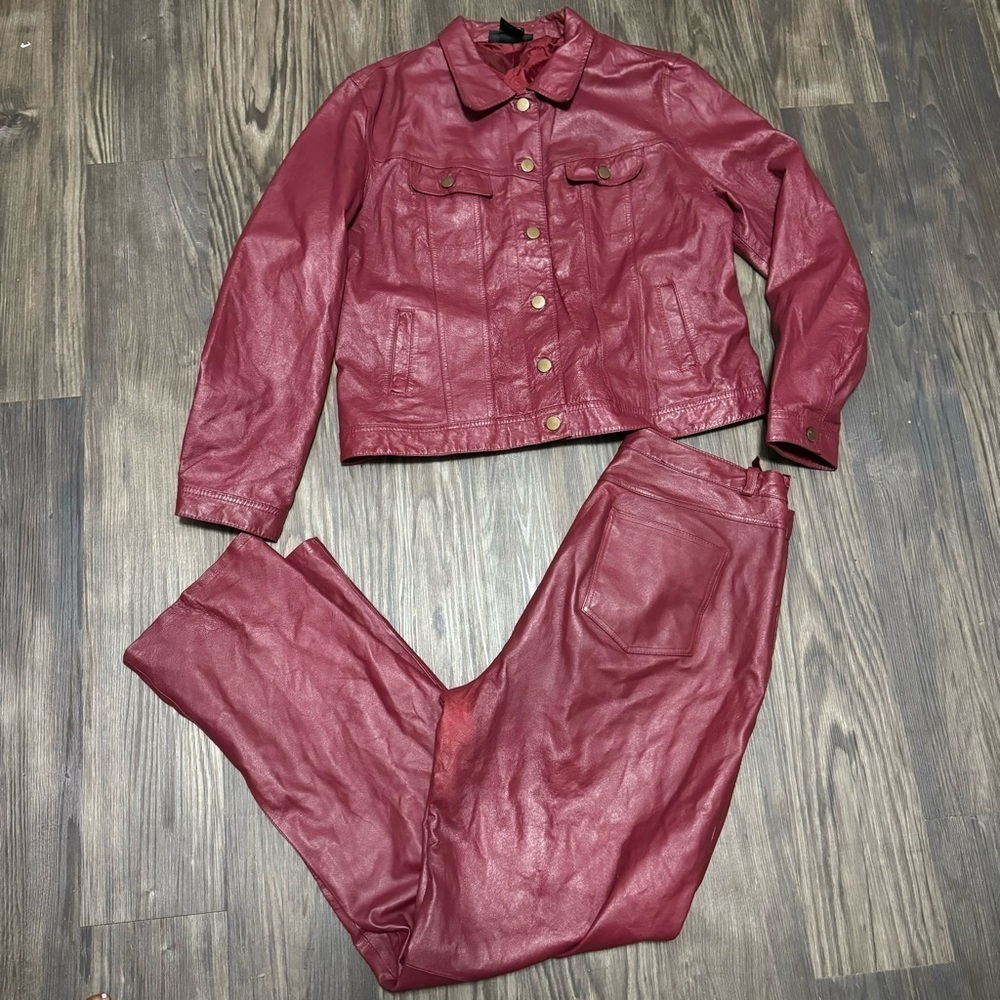 Vintage 90s Metrostyle Burgundy Leather Pants size 16 - Picture 6 of 6